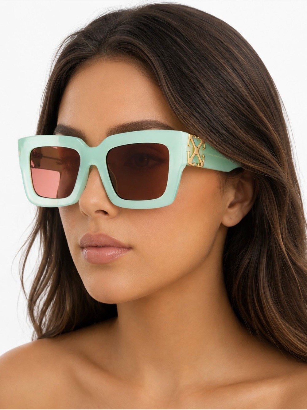 Off-White Mint Green Sunglasses with Gold Logo Hardware